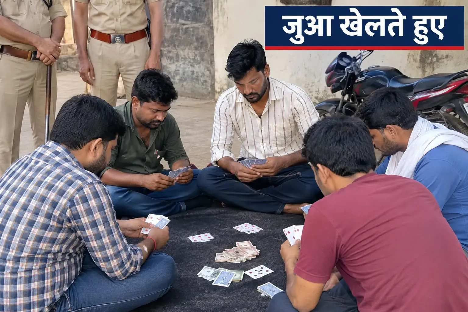विजयराघवगढ़ पुलिस का जुआ फड़ पर छापा, 6 जुआरी गिरफ्तार; ₹14,380 नगद और ताश के पत्ते जब्त
