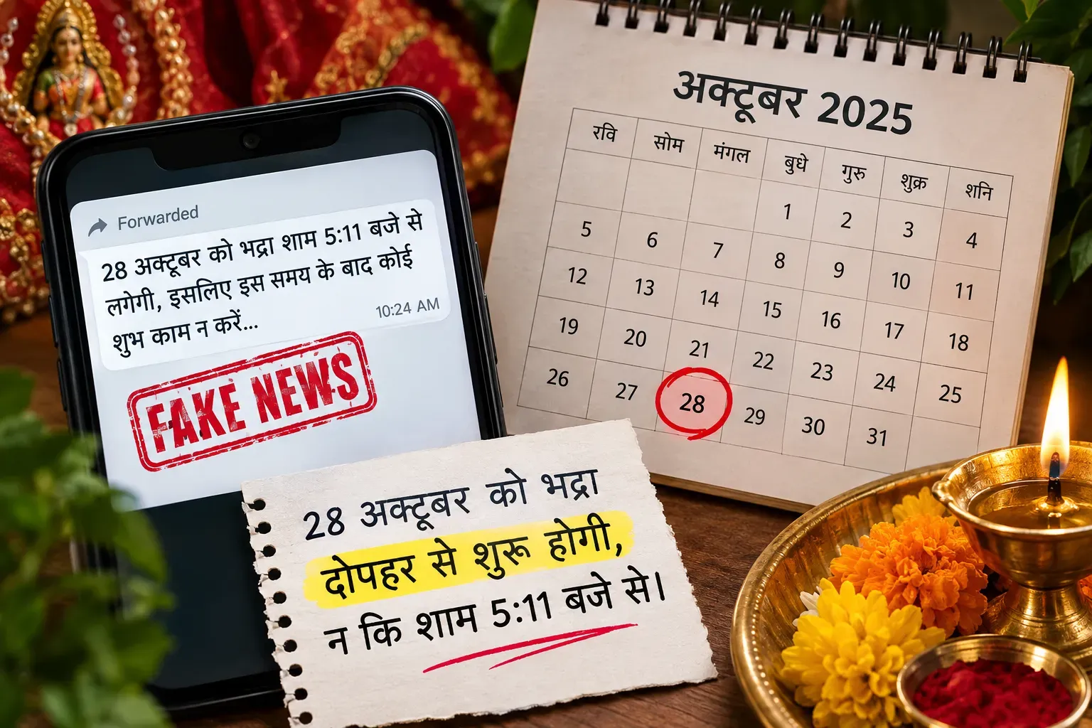 🚨 भद्रा को लेकर सोशल मीडिया पर भ्रम! 28 अक्टूबर को शाम 5:11 बजे से नहीं, दोपहर से शुरू होने की जानकारी